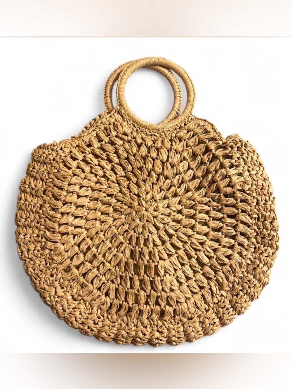 Source Unknown Round Woven Tote in Natural Tan